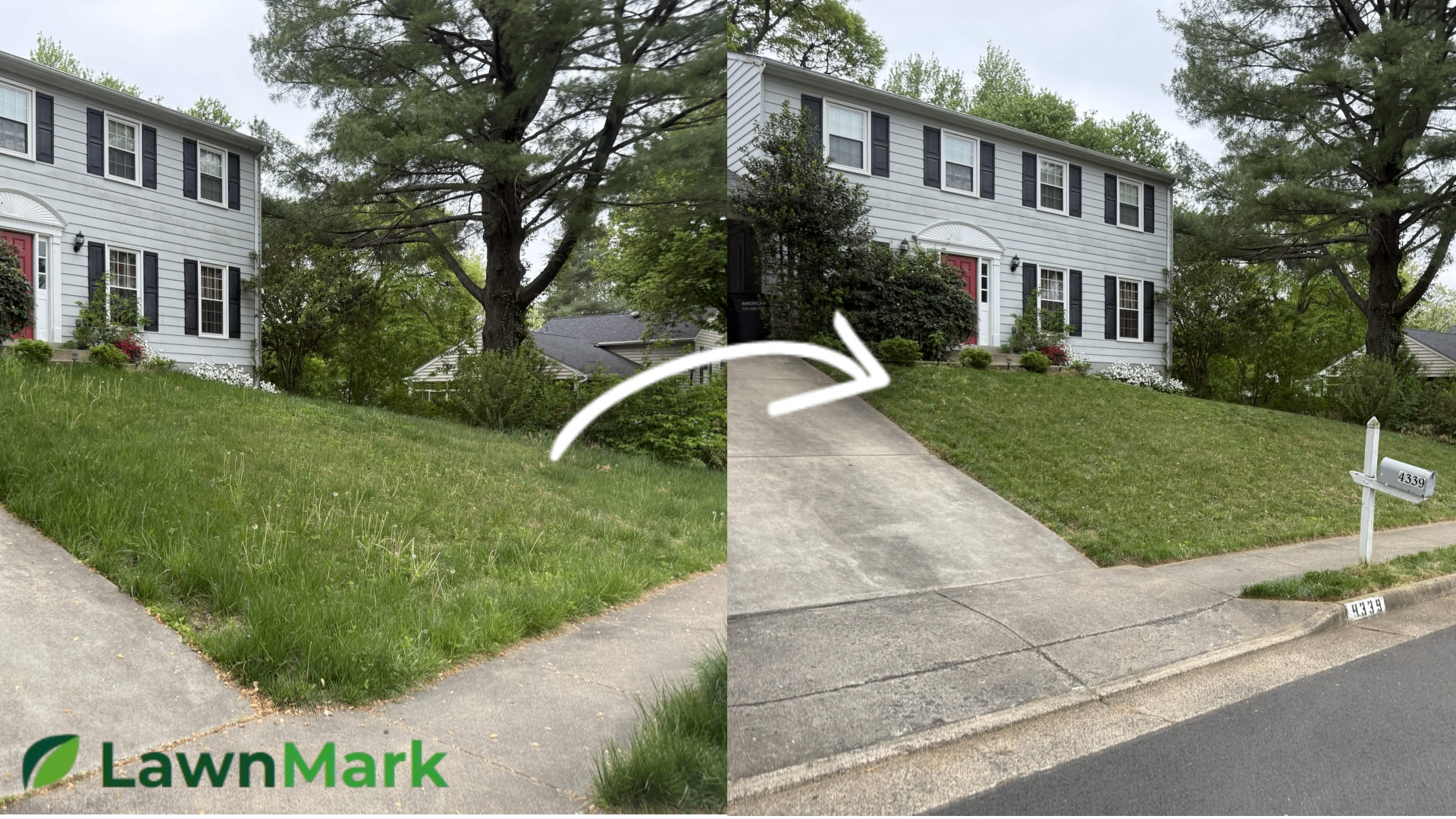 Before and after lawn transformation by Lawnmark in Fairfax